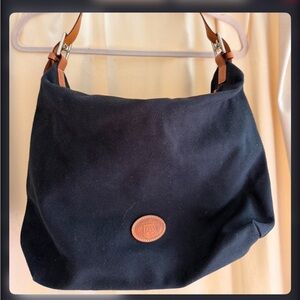 Dooney & Bourke Navy Canvas Shoulder Bag with Tan Leather Trim